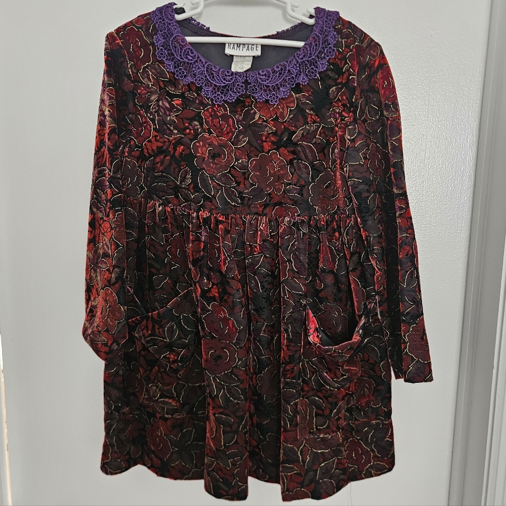 Rampage Girls Dress Vtg Dark Floral 90s Y2K Romantic Peter Pan Lace Collar
